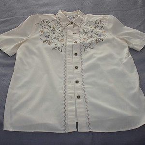 Women Button Down Shirt Blouse Short Sleeve Collared